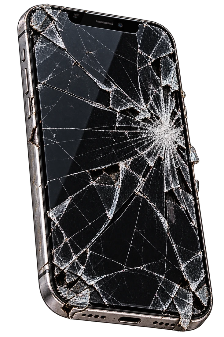 A smartphone with a shattered screen