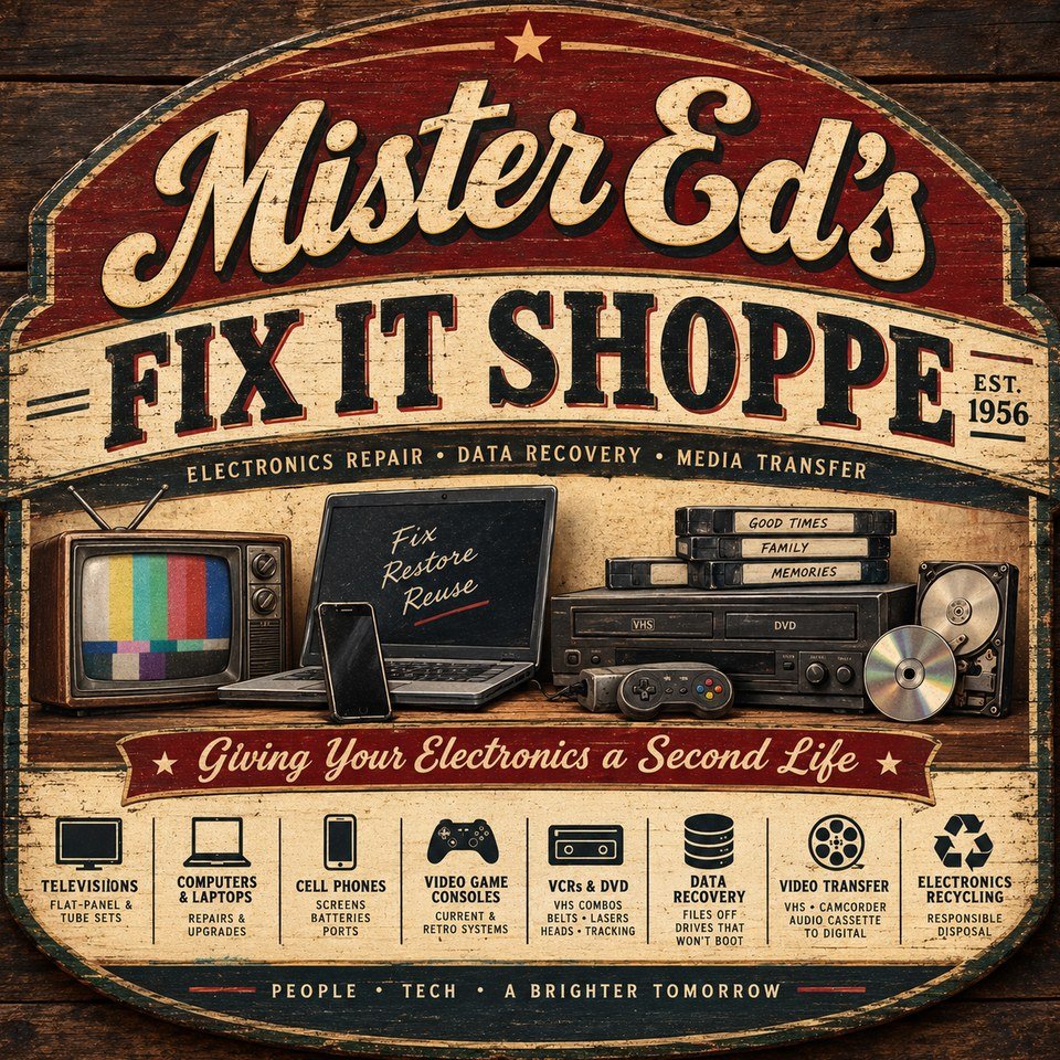 Mister Ed’s Fix It Shoppe &mdash; the shop sign