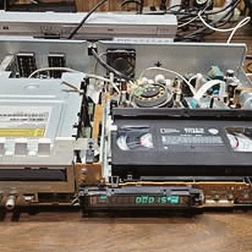 VCR internals with tape counter mechanism visible